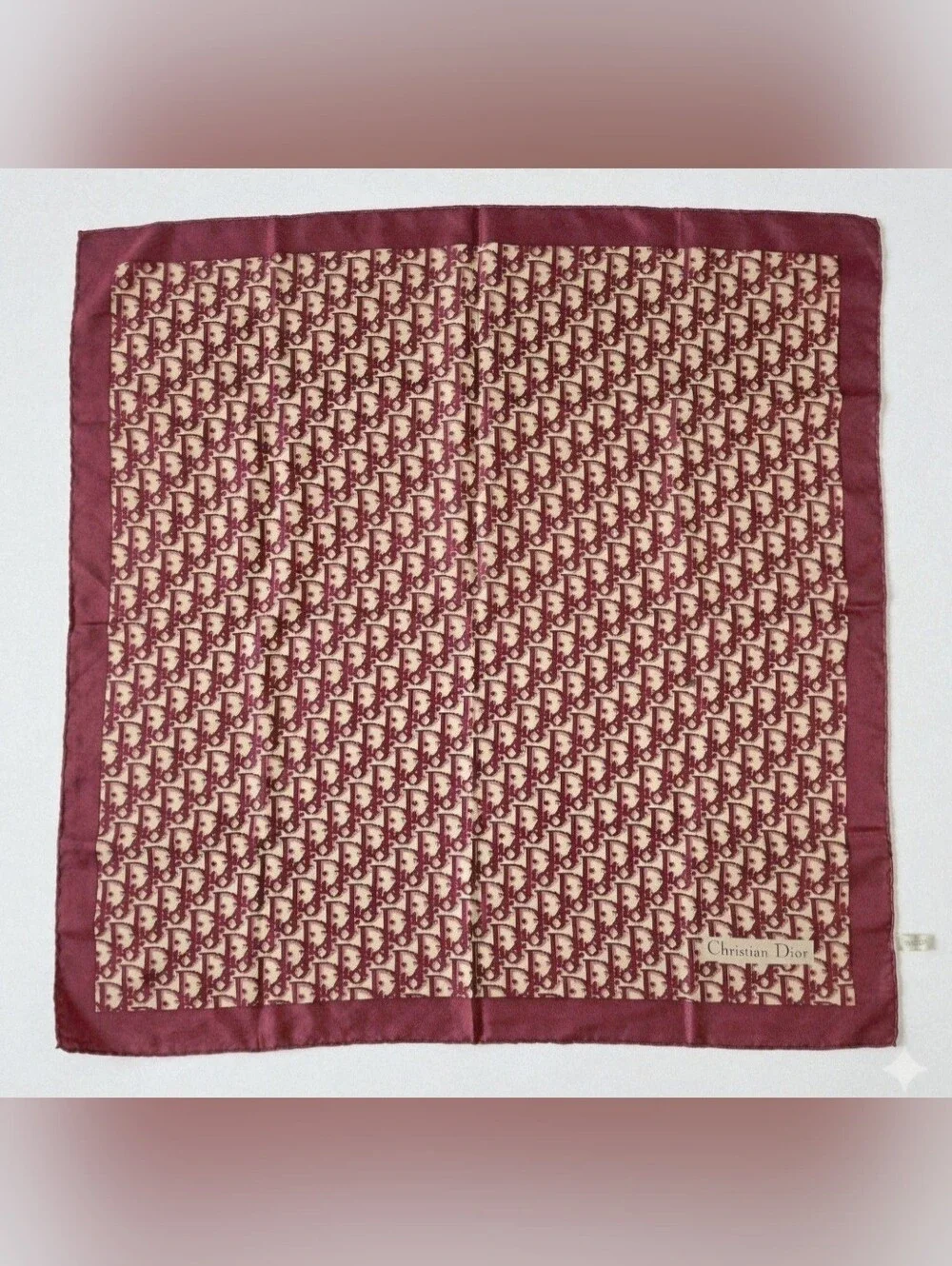 Christian Dior Burgundy & Cream Oblique Monogram Silk Scarf
